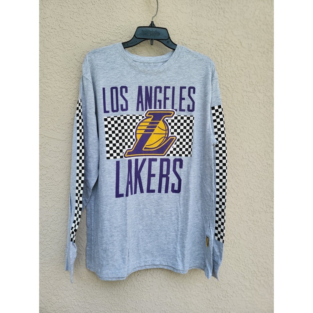 Los Angeles Lakers Fanatics Men's Long Sleeve Gray/Checkered Shirt Size L